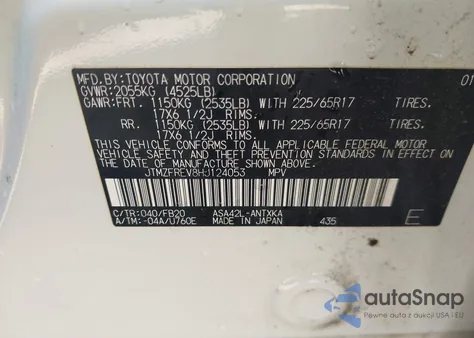 2017 Toyota Rav4 Le z USA, uszkodzony, nr VIN JTMZFREV8HJ124053